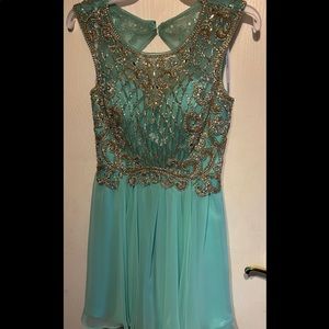 Short Teal and Gold Dress